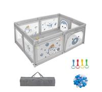 GOPLUS Parque infantil, Parque infantil, 206 x 147 cm, con 50 bolas oceánicas, 4 anillas, bolsa portátil, parque infantil para 0-3 años con puerta con cremallera, malla transpirable, diseño de