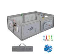 GOPLUS Parque infantil, Parque infantil 206 x 147 cm, con 50 bolas oceánicas, 4 anillas, bolsa portátil, parque infantil para 0-3 años con puerta con cremallera, malla transpirable, patrón de océano