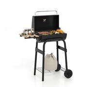 GOPLUS Parrilla de Carbón Portátil con Termómetro | Barbacoa al Aire Libre con Mesa Lateral Plegable, Estante de Almacenamiento y Ruedas para Patio Jardín Camping Picnics