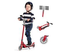 GOPLUS Patinete para Niños 4-13 Años, Plegable Patinete con LED Luces Ruedas, Altura Ajustable, Scooter Roller Carga Máxima 70 kg (Rojo)
