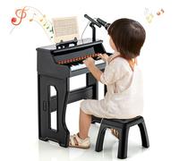 GOPLUS - Piano infantil de 37 teclas con micrófono, teclado de piano infantil con atril extraíble, taburete de carga 50 kg, juguete instrumento de piano multifuncional para niños de 3 años+