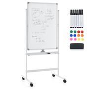 GOPLUS Pizarra Blanca Rodante Magnética con Altura Ajustable 151-178CM, Pizarra Blanca Portátil Giratoria de 360° con 4 Rueda, Bandeja de Marcadores, Tabla de Doble Cara Borrable para Escuela, 60×90CM