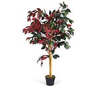 GOPLUS - Planta artificial en maceta, altura 150 cm, arte falso bonsái, decoración de plástico, simulación, decoración de paisaje interior o exterior (Ficus rojo)