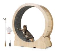 GOPLUS Rueda de Ejercicio para Gatos, Gran Gimnasio de Madera con Mecanismo Bloqueable, Almohadillas Antideslizantes, Juguete Estimulante para Gatos, Rueda de Entrenamiento Silenciosa en Interiores