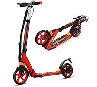 GOPLUS Scooter Plegable con Doble Freno, Patinete con Manillar Ajustable (86,5-101 cm), Sistema de Absorción de Impactos para Adultos, 8+ Años, Carga hasta 100 kg (Rojo)