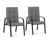 GOPLUS Set de 2 Sillas Terraza Exterior, Sillones de Comedor con Respaldos Ajustables en 5 Posiciones, Cojines Extraíbles y Reposabrazos Metálicos, Sillas Reclinables para Jardín, Porche, Patio