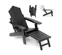 GOPLUS Silla Adirondack Ajustable, Tumbona Plegable de 4 Posiciones con Escabel Retráctil, Silla de Hips para Todo Clima con Portavasos, Tumbona Jardín Exterior de Listones para Terraza Piscina Patio