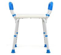 GOPLUS Silla de Ducha, Taburete de Ducha Regulable en Altura con Reposabrazos Desmontable, Asiento de Ducha con Estructura de Aluminio para Baño (Azul)