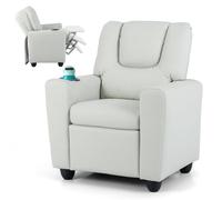 GOPLUS Sillón Reclinable Infantil con Portavasos, Silla Reclinable de Tela de Terciopelo con Respaldo y Reposapiés Ajustables, Cojín de Asiento con Resortes, Sofá para Niños de 3+ Años (Beige)