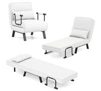 GOPLUS Sofá Cama Individual, Sillón Relax Reclinable 4 en 1 con Respaldo Ajustable en 6 Posiciones, Almohada y Orejero, Butaca de Salón 1 Plaza para Oficina, Salón, Carga 150kg (Blanco)