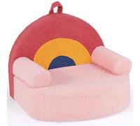 GOPLUS Sofá para Niños, Sofá de Espuma Infantil con Funda de Felpa Desmontable, Base Antideslizante, Asa, Reposabrazos, Sillón de Bebé de Arcoíris para Leer, Jugar, 55 x 44 x 44 cm