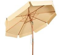 GOPLUS Sombrilla Ø300cm de Madera y Tejido de Poliéster, Parasol Inclinable y Plegable con Protección Solar y Impermeable, Sombrilla de Manivela para Exterior Playa Terraza Jardín Piscina (Beige)