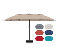 GOPLUS Sombrilla de Jardín con Base, Parasol Doble Plegable 4,6x2,8M con Techo de Protección Solar, 12 Varillas y Sistema de Manivela, Sombrilla Terraza Exterior Impermeable (Marrón)