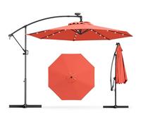 GOPLUS Sombrilla Jardín 300 cm, Sombrilla Terraza Exterior con 8 Costillas, 32 Luces LED Solares, Manivela para Rotación 360°, Inclinable, Protección UV, Base de Sombrilla no Incluida (Naranja)