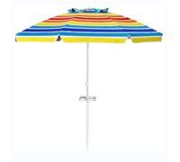 GOPLUS Sombrilla Playa, Parasol Exterior Plegable con Protección UV, Ventilación, Antiviento y Bolsa de Transporte (Rayas arcoíris, φ220cm)