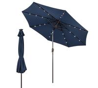 GOPLUS Sombrilla Terraza Exterior Ø 2,7/3m con LED Solar, Parasol Inclinable con Manivela y 6/8 Varillas, Protección Solar y Impermeable, Base de Sombrilla no Incluida (Ø 300cm,Azul Oscuro)