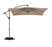 GOPLUS Sombrilla Terraza Exterior 2,5 x2,5m con 32 Luces LED Solares, Parasol Excentrico Jardin Giro de 360°, 8 Varillas, Resistente al Viento y GuardaSol (con Base sin LED, Marrón, 2,5 M)