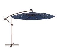 GOPLUS Sombrilla Terraza Exterior 3x3 m con 40 Luces LED Solares, Parasol Excentrico Inclinable con Pie y 8 Varillas, Resistente al Viento y GuardaSol(sin Base con LED, Azul, 3 M)