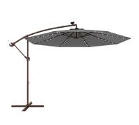 GOPLUS Sombrilla Terraza Exterior 3x3 m con 40 Luces LED Solares, Parasol Excentrico Inclinable con Pie y 8 Varillas, Resistente al Viento y GuardaSol (sin Base con LED, Gris, 3 M)