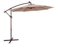 GOPLUS Sombrilla Terraza Exterior 3x3 m con 40 Luces LED Solares, Parasol Excentrico Inclinable con Pie y 8 Varillas, Resistente al Viento y GuardaSol(sin Base con LED, Marrón, 3 M)