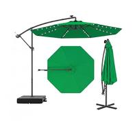 GOPLUS Sombrilla Terraza Exterior 3x3 m con 40 Luces LED Solares, Parasol Excentrico Inclinable con Pie y Base, Altura ajustable, Resistente al Viento y GuardaSol (con Base y LED, Verde, 3 M)