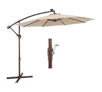 GOPLUS Sombrilla Terraza Exterior 3x3 m con 40 Luces LED Solares, Parasol Excentrico Inclinable con Pie y 8 Varillas, Resistente al Viento y GuardaSol(sin Base con LED, Beige, 3 M)