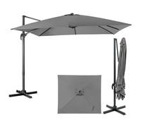 GOPLUS Sombrilla Terraza Exterior, 3x3 m, Parasol Voladizo con Toldo Inclinable de Doble Capa, Manivela, 8 Varillas, Rotación de 360°, Protección UV, para Balcón (sin Base y LED, Gris, 3 M)