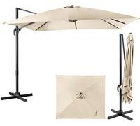 GOPLUS Sombrilla Terraza Exterior, 3x3 m, Parasol Voladizo con Toldo Inclinable de Doble Capa, Manivela, 8 Varillas, Rotación de 360°, Protección UV, para Balcón (sin Base y LED, Beige, 3 M)