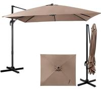 GOPLUS Sombrilla Terraza Exterior, 3x3 m, Parasol Voladizo con Toldo Inclinable de Doble Capa, Manivela, 8 Varillas, Rotación de 360°, Protección UV, para Balcón (sin Base y LED, Marrón, 3 M)