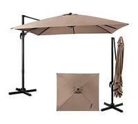 GOPLUS Sombrilla Terraza Exterior 3x3 m, Sombrilla Impermeable con Manivela, 8 Varillas, Doble Capa, Rotación 360°, Anti-UV, Base no Incluida, Parasol Inclinable para Jardin Patio Piscina (Marrón)