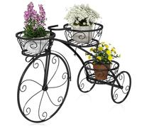 GOPLUS Soporte para Plantas en Forma de Bicicleta, Soporte Metálico para Macetas con 3 Cestas Huecas, Elegante Jardinera de Pie de Estilo Parisino Vintage para Patio, Jardín, Terraza (Negro)