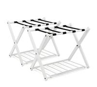 GOPLUS Soportes para Maletas Plegable de Metal con 4 Correas Duraderas para Maletas, Zapatos, Bolsas, Portaequipajes para Hoteles, Posadas, Casas de Huéspedes, Capacidad de Carga 60KG, 2 PCS (Blanco)
