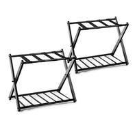 GOPLUS Soportes para Maletas Plegable de Metal con 4 Correas Duraderas para Maletas, Zapatos, Bolsas, Portaequipajes para Hoteles, Posadas, Casas de Huéspedes, Capacidad de Carga 60KG, 2 PCS (Negro)
