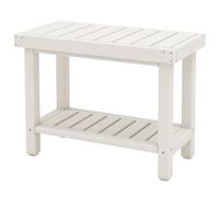 GOPLUS Taburete de Ducha de 2 Niveles, Taburete de Ducha con Estante para Baño, SPA y Afeitado de Piernas, Color Blanco y Marrón (61 x 31 x 49 cm) (Blanco)