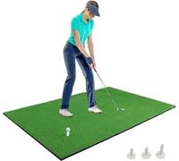 GOPLUS Tapete de Golf 150 x 100 cm, Alfombrilla de Práctica con 3 Tees de Goma, Base de TPR Antideslizante de 15 mm, Sólida Césped Verde, Golf Hitting Mat para Interior y Exterior