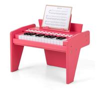GOPLUS Teclado de Piano de Madera para Niños, Piano Digital de 25 Teclas con Atril, Modo de Enseñanza, Volumen/Velocidad Ajustables, 6 Instrumentos, 8 Percusiones, 3+ Años (Rosa)