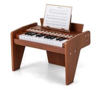 GOPLUS Teclado de Piano de Madera para Niños, Piano Digital de 25 Teclas con Atril, Modo de Enseñanza, Volumen/Velocidad Ajustables, 6 Instrumentos, 8 Percusiones, 3+ Años (Marrón)
