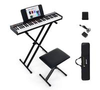 GOPLUS Teclado de Piano Eléctrico de 61 Teclas, Piano Digital con Soporte Ajustable y Taburete Teclas Semi-Pesadas, Función MIDI Audio Inalámbrica, Atril, Pedal de Sustain, Bolsa Portátil, Negro