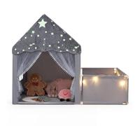 GOPLUS Tienda de Campaña con Parque Infantil para Niños de 3+ Años, Gris | Casa de Juegos Interior con Alfombra Acolchada, Techo Franela que Brilla en la Oscuridad, Luz Estrella, Ventana y Cortinas