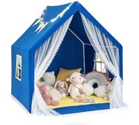 GOPLUS Tienda de campaña para niños con Alfombra, Luces de Estrellas, Ventana y Cena, casa de Juegos Interior para 2 niños, casa de Juegos para niños y Sala de Juegos, 122 × 105 × 125 cm (Azul)