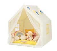 GOPLUS Tienda de campaña para niños con Alfombra, Luces de Estrellas, Ventana y Cena, casa de Juegos Interior para 2 niños, casa de Juegos para niños y Sala de Juegos, 122 × 105 × 125 cm (Beige)