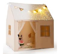 GOPLUS Tienda de Juegos para Niños con Alfombra Acolchada, Castillo para Niños Pequeños con Guirnalda Luminosa, Tela Fosforescente, Banderines de Colores, para Niños de 3+ Años (Beige)