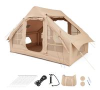 GOPLUS Tienda Inflable de Camping para 4-6 Personas, Tienda Grande con 4 Ventanas, 2 Puertas, Claraboya, Bomba, Abertura de Ventilación, Bolsa de Transporte y Estacas de Tierra, Montaje Rápido