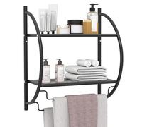 GOPLUS Toallero de Pared con Barra y 2 Estantes, Toallero Adhesivo Baño en Acero Inoxidable, Colgador Trapos, Estantería de Baño Cocina, 45 x 25,5 x 55 cm (Negro)