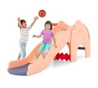 GOPLUS Tobogán Infantil 4 en 1 con Forma de Elefante con Cesta de Baloncesto y Globo, Zona de Amortiguación, Pasos Antideslizantes para Niños de 1,5-4 Años, Carga 50 kg (Rosa)