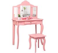 GOPLUS Tocador para niños con espejo de 3 persianas plegables ajustables, parte superior extraíble, set de mesa de maquillaje para bebé, regalo para niña, 70 x 34 x 100 cm (rosa)