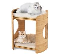 GOPLUS Torre para Gatos de 2 Niveles, Interior, Bambú con Camas Dobles, Cojines Lavables, Acceso para Gatos y Gatitos Pequeños