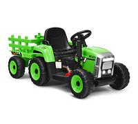 GOPLUS Tractor Eléctrico 12V para Niños de 3+ Años, Coche Eléctrico Infantil con Remolque y Control Remoto 2,4G, Vehículo Eléctrico con Faro LED Música Bluetooth, 3-8km/h, Carga Máxima 30KG