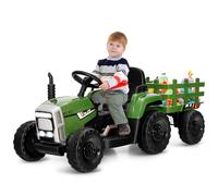 GOPLUS Tractor eléctrico infantil de 12 V con remolque, vehículo eléctrico de 3 velocidades con mando a distancia, coche eléctrico con luz LED y música y Bluetooth, capacidad de carga de 30 kg, a