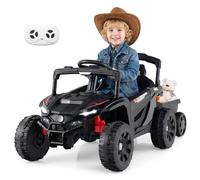 GOPLUS Tractor Infantil Eléctrico a Batería de 12V con Remolque, Coche Eléctrico con Control Remoto, Faros y Música, Tractor para Niños a Partir de 3 Años (Negro)